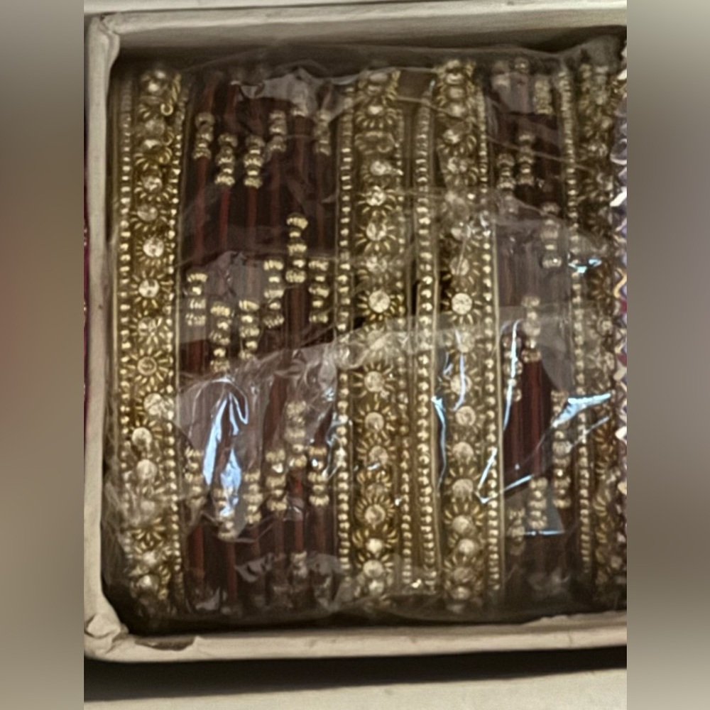 Gold and Maroon Embellished Bangles